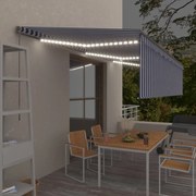 vidaXL Τέντα Συρόμενη Χειροκίνητη με Σκίαστρο & LED Μπλε/Λευκό 6x3 μ.