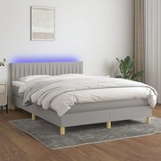 vidaXL Κρεβάτι Boxspring με Στρώμα & LED Αν.Γκρι 140x190εκ. Υφασμάτινο