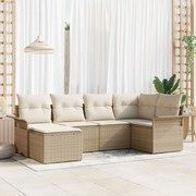 vidaXL Σετ 6 Τεμαχίων Καναπέ Κήπου με Μαξιλάρια Μπεζ Πολυ Ρατάν