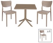 Τραπεζαρία Groovy-Ignite pakoworld σετ 5τεμ PP cappuccino 80x80x74,5εκ. 253-000094