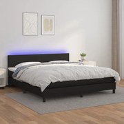 Κρεβάτι Boxspring με Στρώμα & LED Μαύρο 180x200 εκ. Συνθ. Δέρμα