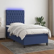 Κρεβάτι Boxspring με Στρώμα &amp; LED Μπλε 90x190 εκ. Υφασμάτινο - Μπλε