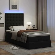 vidaXL Οθωμανικό κρεβάτι με στρώμα & LEDs Μαύρο 90x200cm Faux Leather