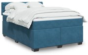 Κρεβάτι Boxspring με Στρώμα Σκούρο Μπλε 140x190 εκ. Βελούδινο - Μπλε