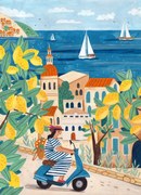 Εικονογράφηση Travel poster woman on the Amalfi coast, Lorenzo A Roe