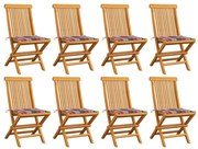 vidaXL Καρέκλες Κήπου 8 τεμ Μασίφ Ξύλο Teak με Κόκκινα Καρό Μαξιλάρια