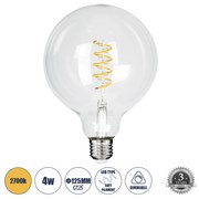 GloboStar® 99137 Λάμπα LED  Soft S Spiral Filament E27 G125 Γλόμπος 4W 300lm 360° AC 220-240V IP20 Φ12.5 x Υ18cm Θερμό Λευκό 2700K με Διάφανο Γυαλί Dimmable - 3 Χρόνια Εγγύηση