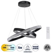 DIAMOND DUO 61150-DECO Κρεμαστό Φωτιστικό Δαχτυλίδι-Κύκλος LED CCT 75W 8743lm 360° AC 220-240V - Εναλλαγή Φωτισμού μέσω Τηλεχειριστηρίου All In One