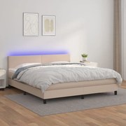 Κρεβάτι Boxspring Στρώμα&amp;LED Καπουτσίνο 180x200 εκ. Συνθ. Δέρμα - Καφέ