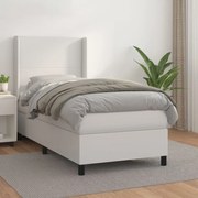 vidaXL Κρεβάτι Boxspring με Στρώμα Λευκό 90x190εκ. από Συνθετικό Δέρμα