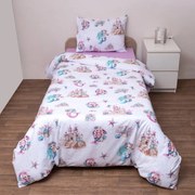 Κουβερλί Παιδικό Ηρώ (Σετ 2τμχ) White-Pink Viopros Μονό 160x240cm 100% Βαμβάκι