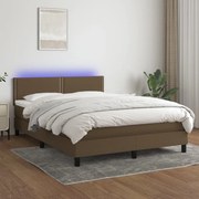 Κρεβάτι Boxspring με Στρώμα &amp; LED Σκ.Καφέ 140x190 εκ Υφασμάτινο - Καφέ