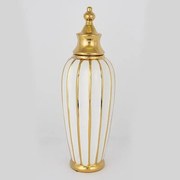 Βάζο Κεραμικό Με Καπάκι 752-20083 15x45.5cm White-Gold Estheti Home Ceramic