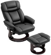 Πολυθρόνα HOMCOM με υποπόδιο, Ρυθμιζόμενη πολυθρόνα, Επένδυση από δερματίνη, Πολυθρόνα με ανακλινόμενη πλάτη, Μαύρο