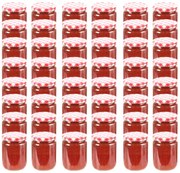 vidaXL Βάζα Μαρμελάδας 48 τεμ. 230 ml Γυάλινα με Κόκκινα/Λευκά Καπάκια