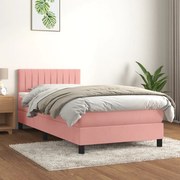 Κρεβάτι Boxspring με Στρώμα Ροζ 90x200 εκ. Βελούδινο