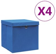 vidaXL Κουτιά Αποθήκευσης με Καπάκια 4 τεμ. Μπλε 28 x 28 x 28 εκ.