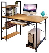 WOODWELL ΓΡΑΦΕΙΟ 4 Ράφια - Βάση Η/Υ - Συρταρωτή Θέση Πληκτρολογίου, Μέταλλο Μαύρο, Φυσικό 100x48x73/118cm ΕΟ402,2