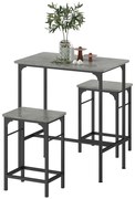 HOMCOM Σετ τραπεζιού μπαρ με σκαμπό, τραπέζι φαγητού με 2 καρέκλες με αντιολισθητικό πέλμα, γκρι