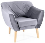 FOTEL KARO 1 VELVET SZARY BLUVEL 14 / BUK DIOMMI-80-2944