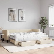 vidaXL Καναπές Κρεβάτι Συρόμενος Κρεμ 80x200 εκ Υφασμάτινος &amp; Συρτάρια