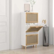 vidaXL Παπουτσοθήκη Λευκή 52x25x115 εκ Επεξεργασμένο Ξύλο&amp;Φυσικό Ρατάν
