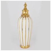 Βάζο Με Καπάκι Κεραμικό Λευκό &amp; Χρυσό 15x45.5cm 752-20083 Estheti-752-20083-Λευκό-Χρυσό 752-20083