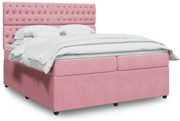 vidaXL Κρεβάτι Boxspring με Στρώμα Ροζ 200x200 εκ. Βελούδινο