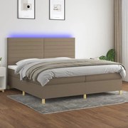 vidaXL Κρεβάτι Boxspring με Στρώμα & LED Taupe 200x200 εκ. Υφασμάτινο