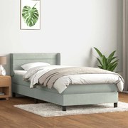 vidaXL Box Spring κρεβάτι με στρώμα ανοιχτό γκρι 90x220 εκ. Βελούδινο