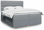 vidaXL Κρεβάτι Boxspring με Στρώμα Ανοιχτό Γκρι 200x200 εκ. Υφασμάτινο