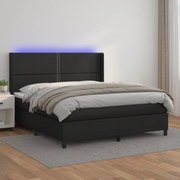 Κρεβάτι Boxspring με Στρώμα &amp; LED Μαύρο 180x200 εκ. Συνθ. Δέρμα