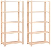 vidaXL Ραφιέρες 5 Επιπέδων 2 τεμ. 250 κ 80x38x170 εκ Μασίφ Ξύλο Πεύκου