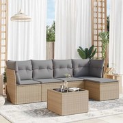 vidaXL Σετ Καναπέ Κήπου 6 τεμ. Μπεζ Συνθετικό Ρατάν με Μαξιλάρια