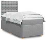 Κρεβάτι Boxspring με Στρώμα Ανοιχτό Γκρι 90x190 εκ. Υφασμάτινο - Γκρι