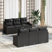 vidaXL Σετ καναπέ 7 κομματιών με μαξιλάρια Μαύρο Πολυ ρατάν