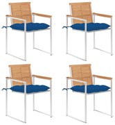 vidaXL Καρέκλες Κήπου 4 τεμ. από Μασίφ Ξύλο Teak με Μαξιλάρια