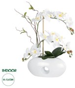 GloboStar® Artificial Garden WHITE ORCHID 21125 Διακοσμητικό Φυτό Λευκή Ορχιδέα Υ42cm