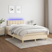 Κρεβάτι Boxspring με Στρώμα &amp; LED Κρεμ 120x200 εκ. Υφασμάτινο