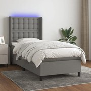 ΚΡΕΒΑΤΙ BOXSPRING ΜΕ ΣΤΡΩΜΑ &amp; LED ΣΚ.ΓΚΡΙ 80X200 ΕΚ. ΥΦΑΣΜΑΤΙΝΟ 3138590