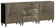 3 τεμαχίων Sideboards ανοιχτό γκρι μασίφ ξύλο Mango - Μαύρο