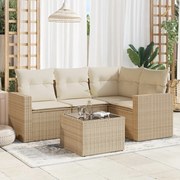 Σετ Καναπέ Κήπου 5 τεμ. Μπεζ Συνθετικό Ρατάν με Μαξιλάρια