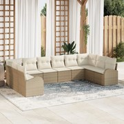 vidaXL Set Καναπέδων 10 τεμαχίων με Μαξιλάρια Μπεζ Πολυ Ρατάν
