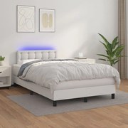 Κρεβάτι Boxspring με Στρώμα &amp; LED Λευκό 120x200 εκ. Συνθ. Δέρμα - Λευκό