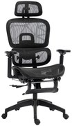 HOMCOM Καρέκλα γραφείου, Εργονομική καρέκλα γραφείου με κάλυμμα από πλέγμα, ρυθμιζόμενη, τροχήλατη, με μπράτσα, προσκέφαλο, μαύρο