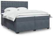 Κρεβάτι Boxspring με Στρώμα Σκούρο Γκρι 200x200 εκ. Βελούδινο