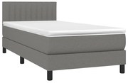 vidaXL Κρεβάτι Boxspring με Στρώμα &amp; LED Σκ.Γκρι 90x190 εκ. Υφασμάτινο