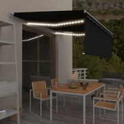 vidaXL Τέντα Συρόμενη Χειροκίνητη με Σκίαστρο & LED Ανθρακί 4 x 3 μ.