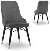 Καρέκλα τραπεζαρίας Floria Megapap από βελούδο χρώμα γκρι - μαύρο/χρυσό πόδι 54x48x91εκ.