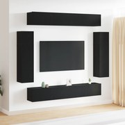 vidaXL 8 Τεμαχίων Σετ Ραφιέρας Τηλεόρασης - Τοίχου Μαύρος Δρυς, Μηχανική Ξυλεία